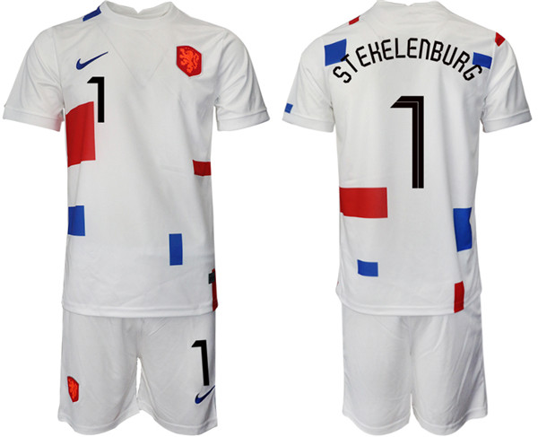 Men's Netherlands #1 Stehelenburg White Away Soccer Jersey Suit